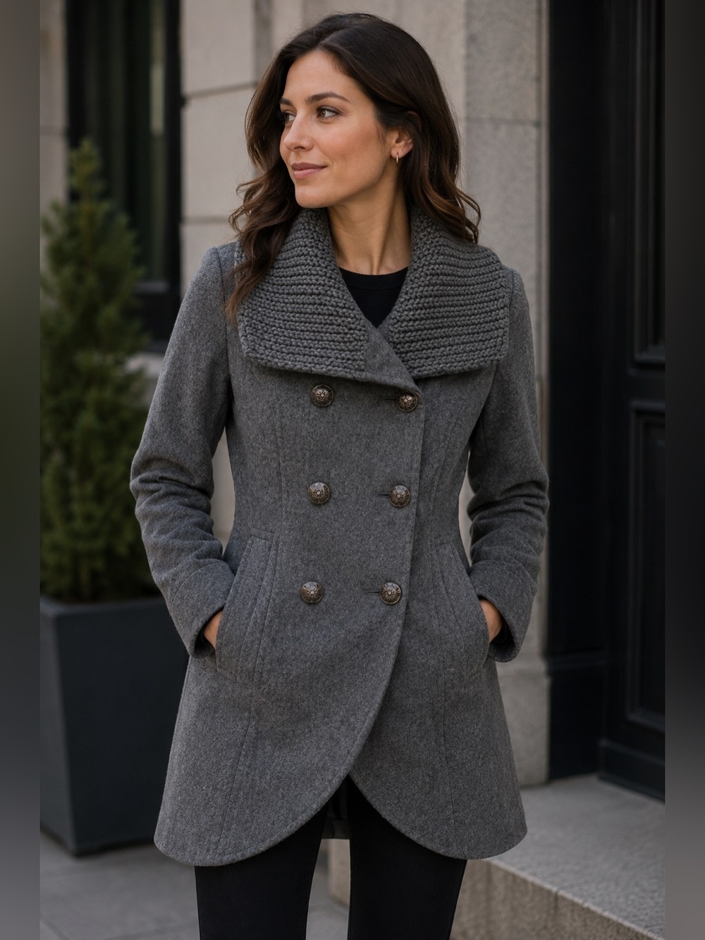 Kenneth Cole Charcoal Double-Breasted Pea Coat Size 2 Wool Blend Cozy Winter